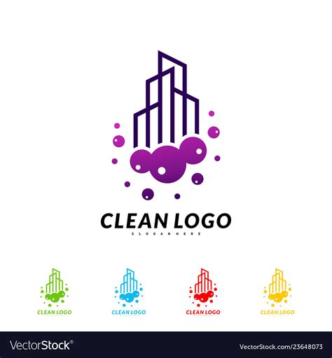 Modern city cleaning logo design concept building Vector Image