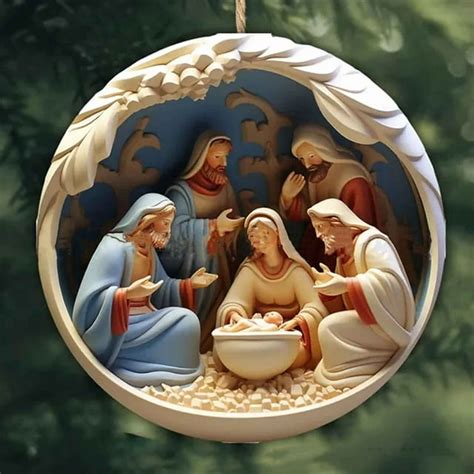 XEOVHV Christmas Nativity Scene Ornaments, Christmas Acrylic 3D Hanging Ornament Pendant for ...