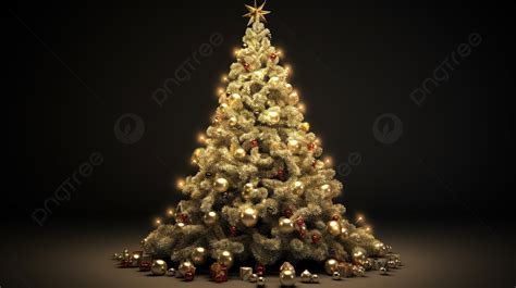 Christmas Tree On Black Background With Golden Lights, Xmas Tree ...