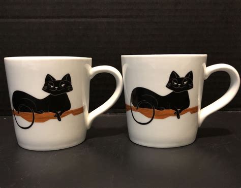 Crate and Barrel Black Cat on Witches Broom Halloween Mugs Set of 2 #CrateandBarrel | Halloween ...