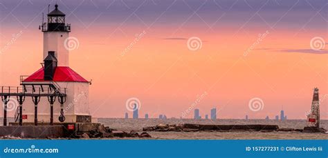 Michigan City, Indiana / USA 05/21/2019: Lighthouse during Golden Hour ...