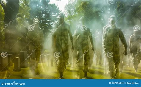 Memorial Day, Ghostly Apparitions of Soldiers Marching in a Cemetery Shrouded in Mist Stock ...