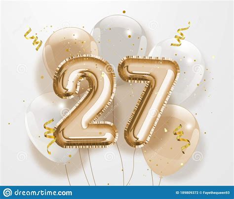 Happy 27th Birthday Gold Foil Balloon Greeting Background. Stock Vector ...