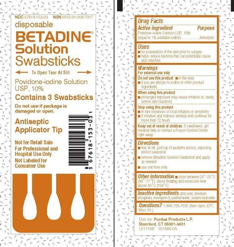 Betadine Solution Swabsticks (Purdue Products LP) POVIDONE-IODINE .01mL ...