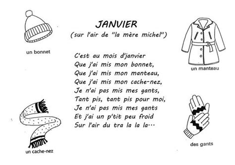 Chanson sur le mois de janvier (vocabulaire des vêtements d'hiver) French Poems, Winter Songs ...
