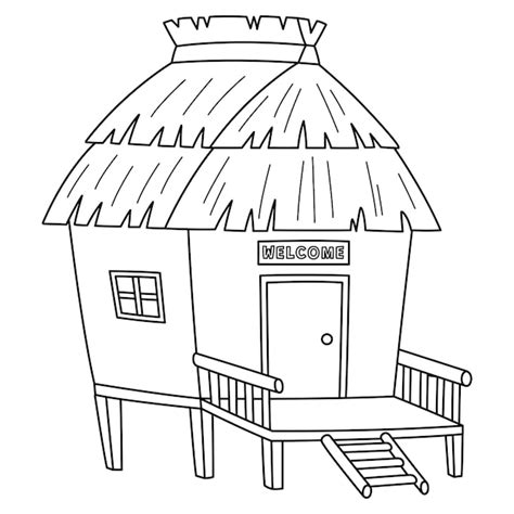 Premium Vector | A cute and funny coloring page of a nipa hut provides hours of coloring fun for ...