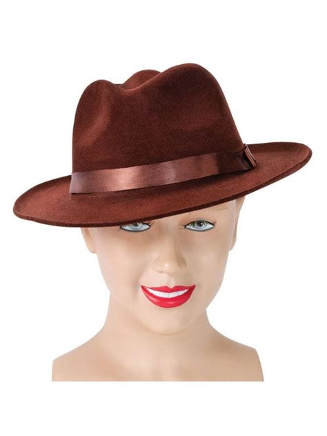 Fedora Brown Velvet Hat - Costumes R Us Fancy Dress