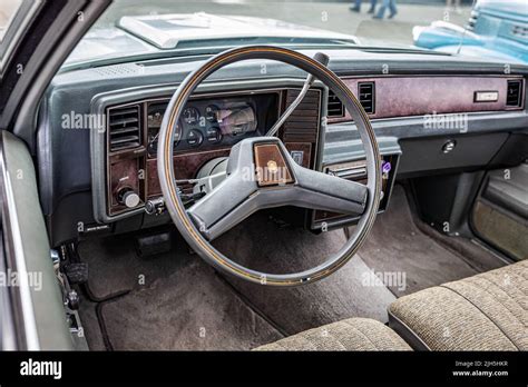 Lebanon, TN - May 14, 2022: Close up interior view of a 1982 Chevrolet Malibu Classic Station ...