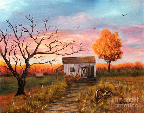 Old Barn Painting At Sunset Painting by Judy Filarecki