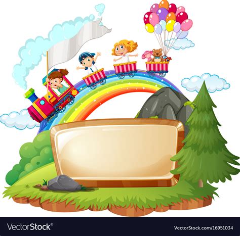 Border template with happy kids on the train Vector Image