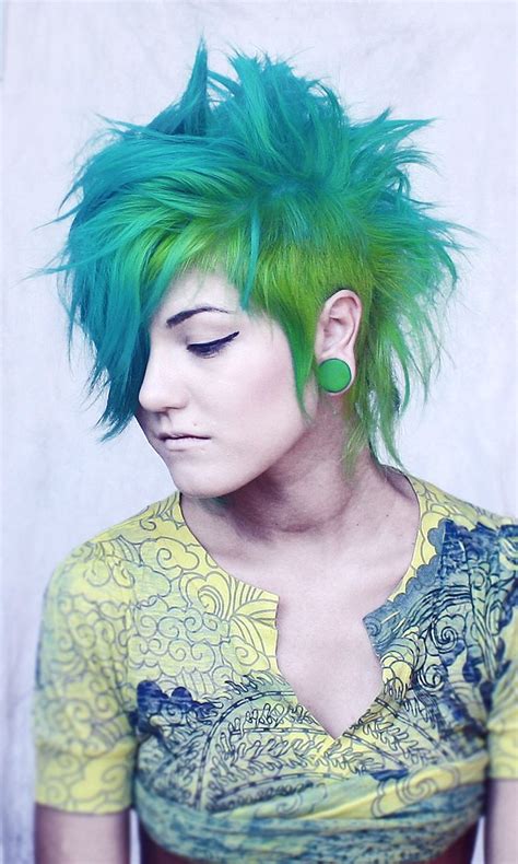 Green/Blue hair | Punk hair, Short punk hair, Green hair