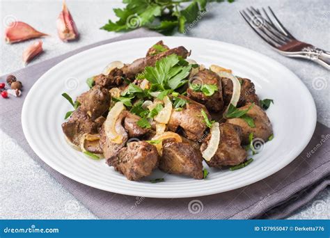 Baked Chicken Liver with Onion on a Plate Stock Image - Image of snack ...