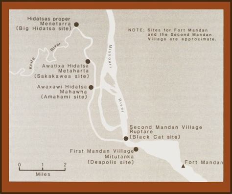 1804/05 Villages by Fort Mandan - Map. Fort Mandan, First Mandan Village, Second Mandan Village ...