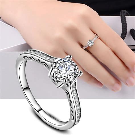 Women rings 2017 ladies Fashion White silver Zircon Wedding Engagement Solid rings Fine beauty ...