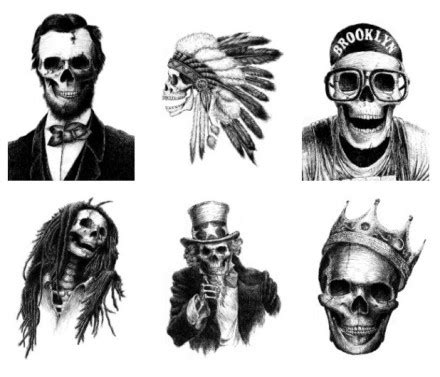 Skeletal ink pen portraits by Motohiro Nezu