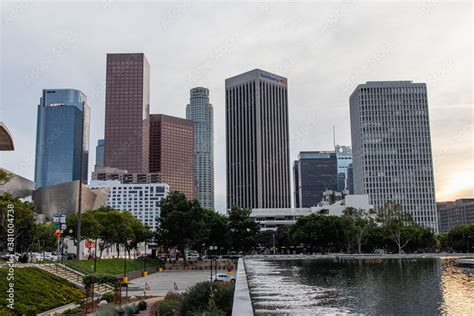 downtown los angeles skyline cityscape from street view Stock Photo ...