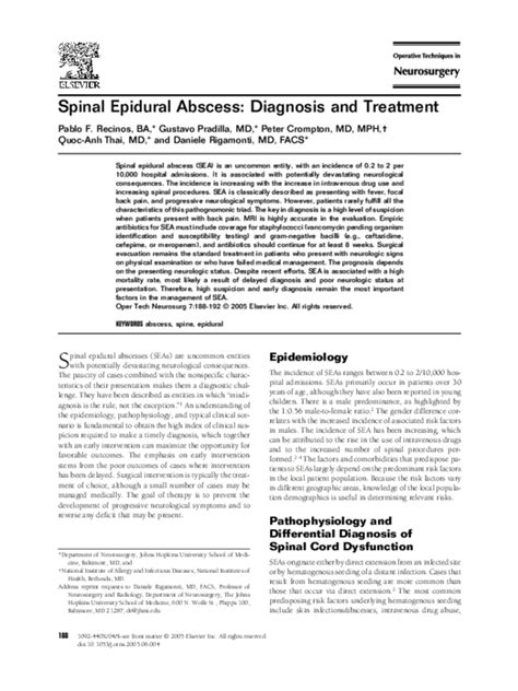 (PDF) Spinal Epidural Abscess: Diagnosis and Treatment | Gustavo Pradilla - Academia.edu