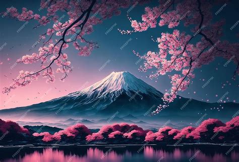 Premium Photo | Spring cherry blossom with Mount Fuji in the background Generative ai