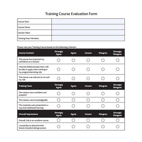 Training Evaluation Form Templates