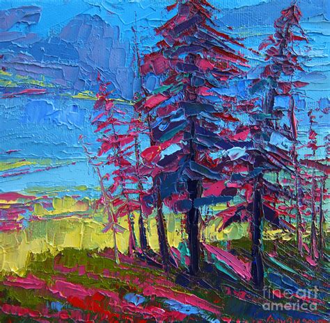 Mountain Pine Trees Over A Sunset Modern Impressionistic Palette Knife ...