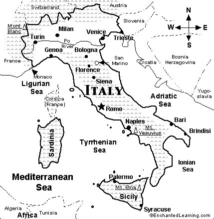 Italy Map/Quiz Printout - EnchantedLearning.com