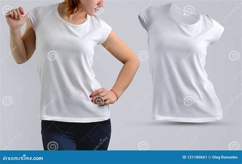 Mockup Set with Active Beautiful Woman in the Blank T-shirt and Stock ...