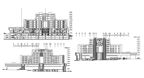 Commercial Complex Building Elevation and Section CAD Drawing - Cadbull