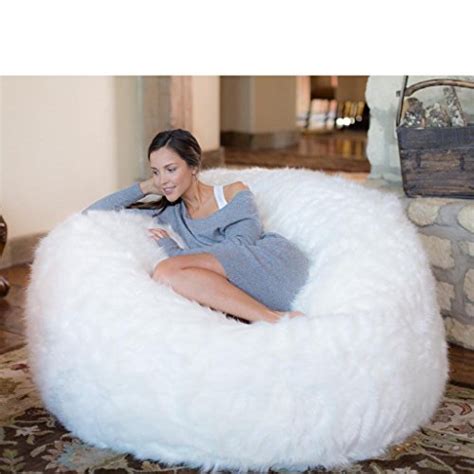 Comfy Sacks Memory Foam Bean Bag Chair White Furry | eBay