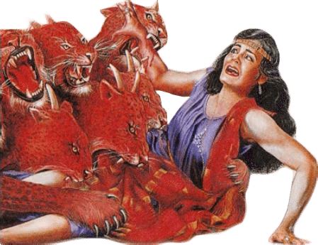 a woman is laying on the ground surrounded by demon like creature heads ...