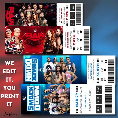 Printable WWE Ticket, RAW Ticket, Smackdown Ticket, 2024 Wrestling Show ...