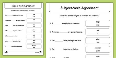 Subject-Verb Agreement Activity for 1st-2nd Grade - Twinkl