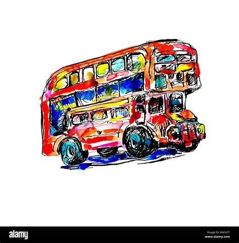 doodle watercolor sketch painting of London symbol - red bus Stock Vector Image & Art - Alamy