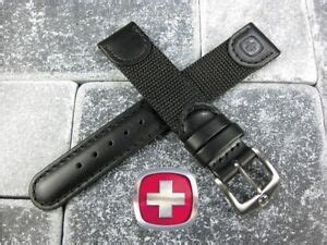 New Wenger Swiss Army Black Leather Strap Nylon Watch Band BK 20mm 19mm ...