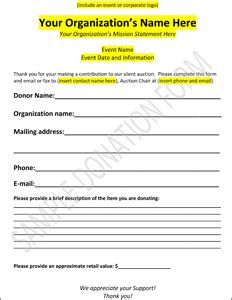 Downloadable Charity Auction Donation Form Template