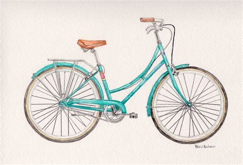 Bicycle Watercolor Print, Blue Bike Painting, Vintage Bicycle Art ...