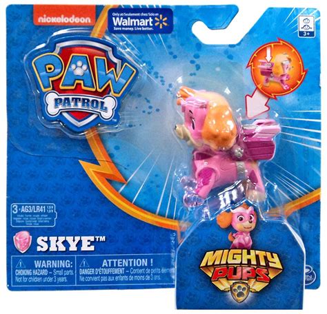 Paw Patrol Mighty Pups Skye Exclusive Figure Light-up Badge Paws Spin ...