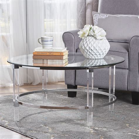 Lynn Contemporary Round Tempered Glass Coffee Table with Acrylic and Iron Accents - Walmart.com ...