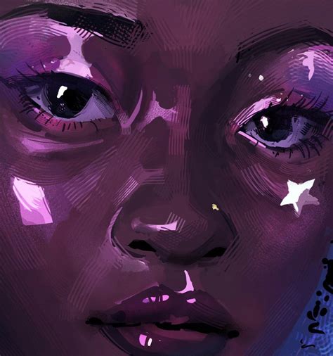 a painting of a woman's face with stars on her forehead