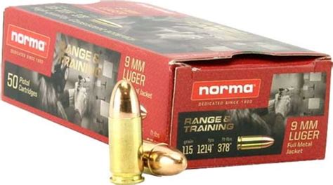 Norma Range Training FMJ 9mm Luger 115 Grain Full Metal Jacket Brass ...