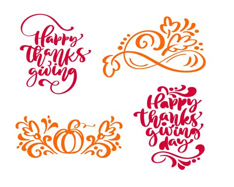 Set of four calligraphy phrases Happy Thanksgiving and Happy Thanksgiving Day. Holiday Family ...