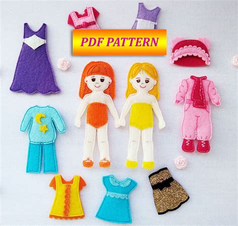 PDF pattern and tutorial for felt The Doll with the set of | Etsy ...