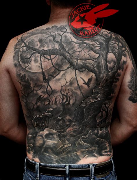 Creepy Tree Skull Realistic 3D Horror Trees Hangman Reaper Black and Grey Back Piece Tattoo by ...