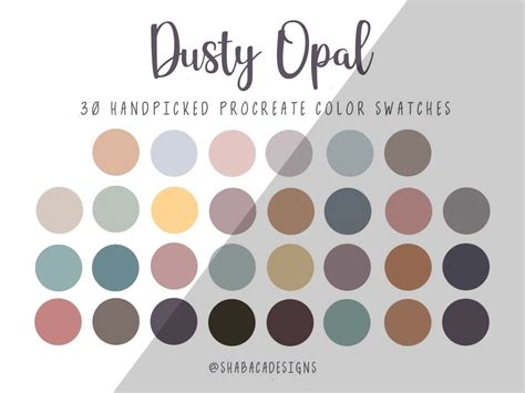 Dusty Opal Procreate Color Palette Boho Color Palette 30 Pastel ...