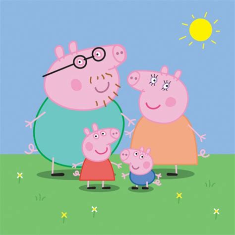 peppa pig family with greensward and sun background | download Free Animal Vectors