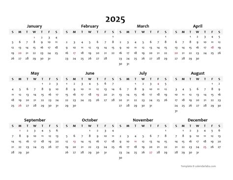 2025 Blank Yearly Calendar Template - Free Printable Templates