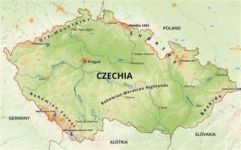 Czech republic mountains map - Czechia mountains map (Eastern Europe ...