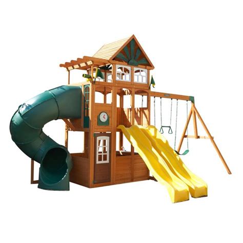 KidKraft Spring Valley Deluxe Wooden Swing Set Playset Residential Wood ...