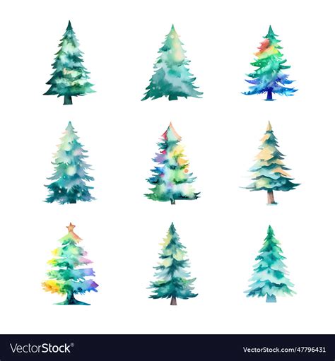 Watercolor christmas tree set Royalty Free Vector Image