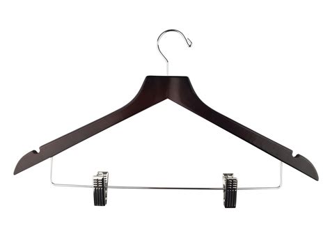 Black Wooden Clothes Hanger with Clips x 1