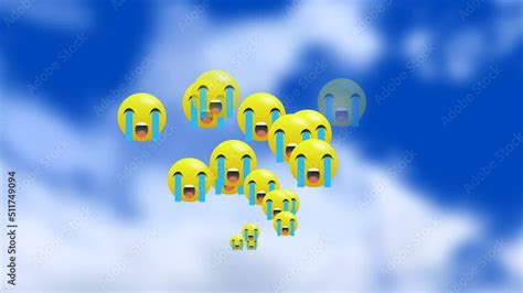 Sending cry emoji on internet animation with blue sky. Social media emoji share concept. Stock ...